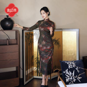 逸红颜《红莲》26年春新品文艺怀旧风弹力睡莲针织磨毛改良旗袍女