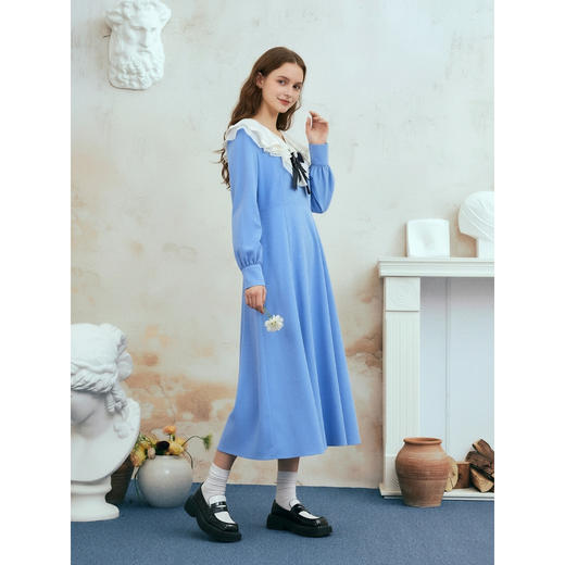 两三事梵高文艺心动微光2026春季新款复古荷叶边刺绣蝴蝶结连衣裙 商品图1