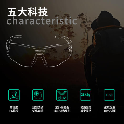 果凡&骏誉光华联名款SS902防紫外线智能变色运动眼镜马拉松超时骑行登雪山旅行开车户外运动护眼 商品图1
