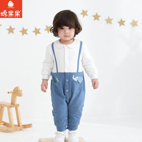 棉果果春季新品男童氨棉汗布纯棉卡通小象对开爬衣假两件对开连体衣M112722226140