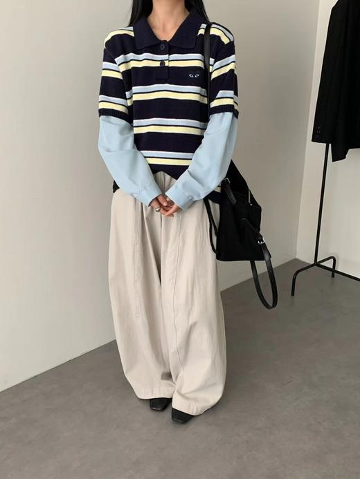 F013024复古学院风Polo领设计条纹毛衣针织衫 商品图4