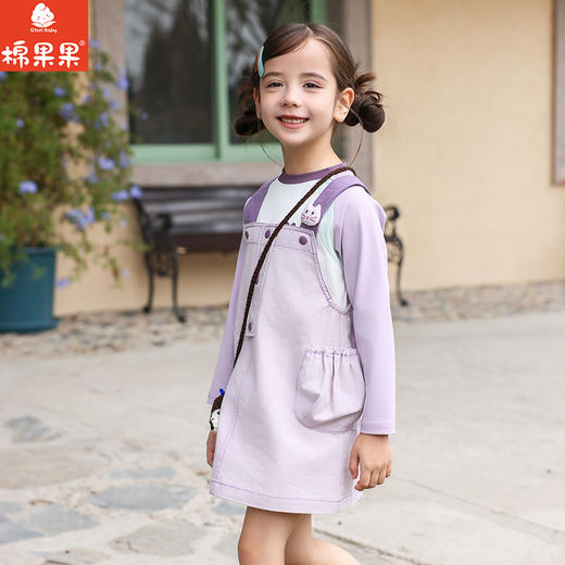 棉果果春季新品女童斜纹纯棉紫色背带裙M122703226127 商品图1