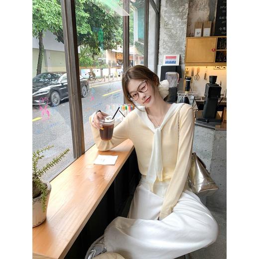 <曾小咸推荐>韩系浅黄色绑带毛针织衫上衣 商品图1