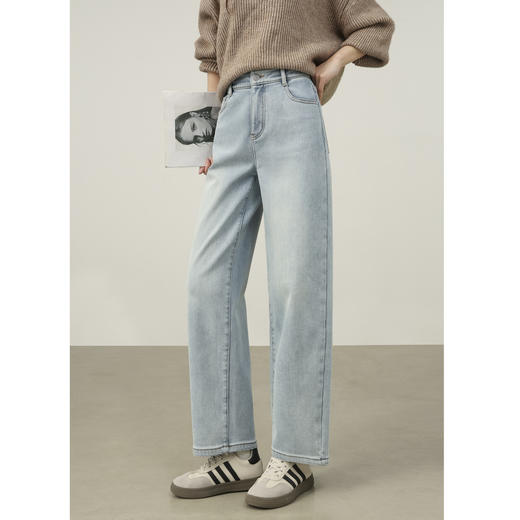 【浅蓝色-薄绒-哈伦裤】逸阳初春浅色加厚植绒显瘦九分裤小个子牛仔裤7227 商品图2