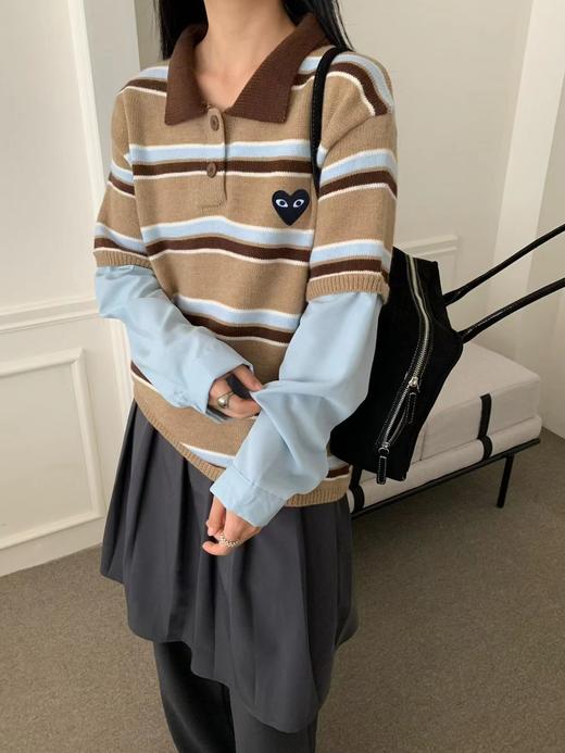 F013024复古学院风Polo领设计条纹毛衣针织衫 商品图5