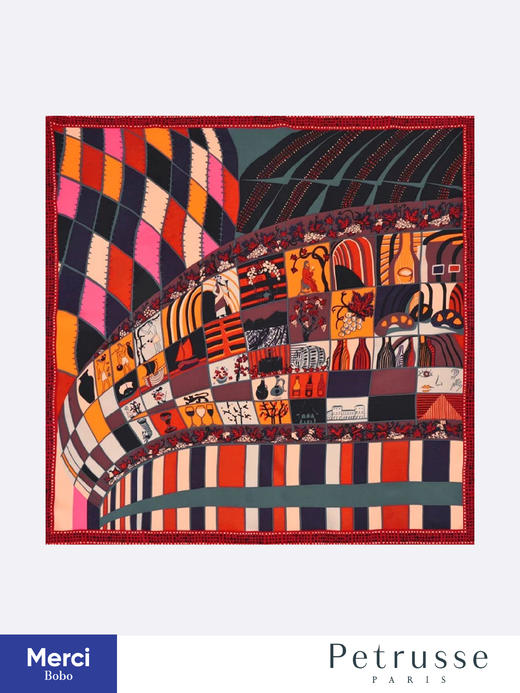 【贝图丝 x 波尔多红酒博物馆联名款】Calix 霓虹波尔多 真丝方巾 商品图1