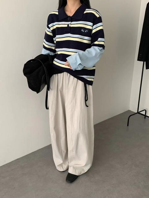 F013024复古学院风Polo领设计条纹毛衣针织衫 商品图3