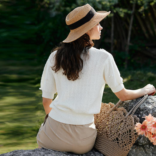 OLrain欧芮儿2026新款女夏季法式清雅减龄蝴蝶结圆领短袖针织衫 商品图3