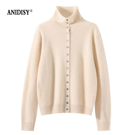 山羊绒高领长袖单排扣针织开衫外套 商品图2