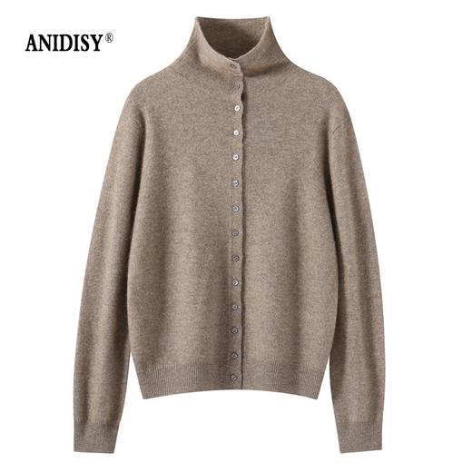 山羊绒高领长袖单排扣针织开衫外套 商品图1