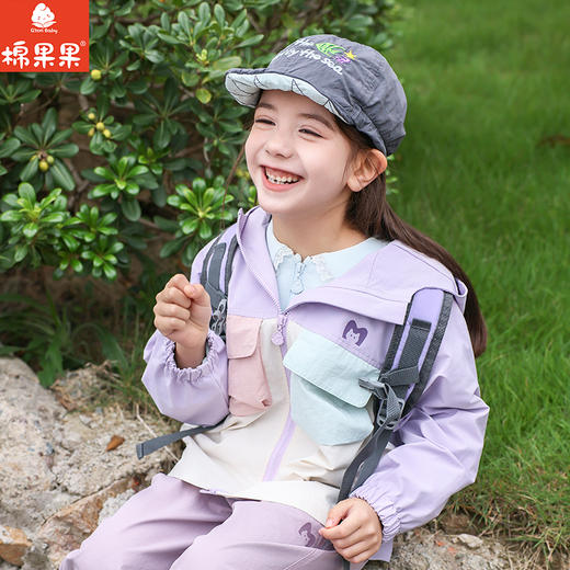 棉果果春季新品女童涤丝纺纯棉内里拼色洋气连帽风衣M122100326108 商品图0