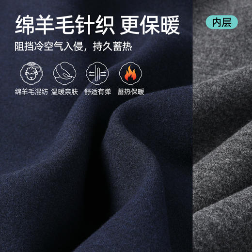 【两穿-绵软直筒裤】逸阳冬季绵羊毛拼接腰藏兰色运动休闲薄绒阔腿裤子8501 商品图1