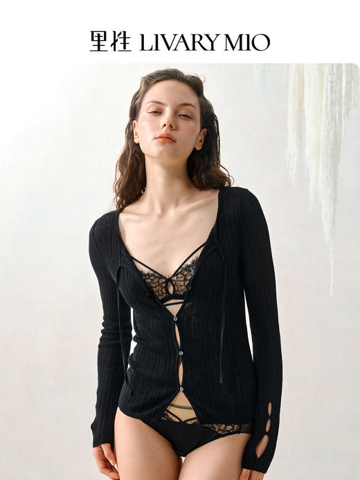 【明星同款】里性 LIVARY MIO寻真 针织开衫绢丝亚麻上衣透气镂空长袖透气亲肤短外套 商品图2