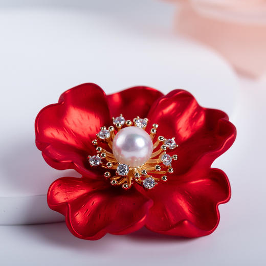 海水AK珍珠红花胸针吊坠8-9mm 商品图2