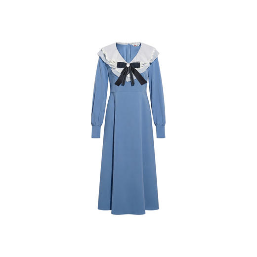 两三事梵高文艺心动微光2026春季新款复古荷叶边刺绣蝴蝶结连衣裙 商品图4