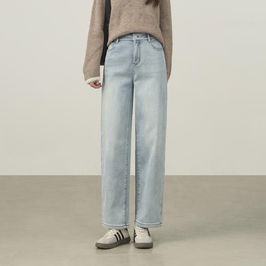 【浅蓝色-薄绒-哈伦裤】逸阳初春浅色加厚植绒显瘦九分裤小个子牛仔裤7227 商品图4