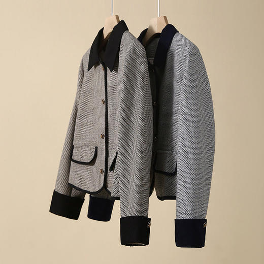 「预售」全新升级【铂金会员321/天猫429/差价108】(90713)洛诗琳羊毛粗花呢外套2026春季新款撞色小香风短外套 商品图2