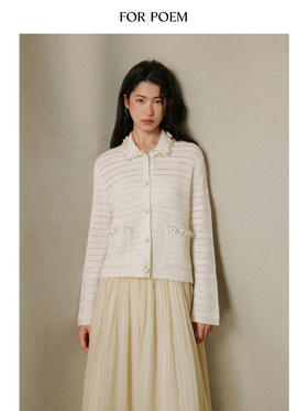 ForPoem 26/SS 原创设计重工花边镂空条纹针织衫女短款开衫外套