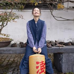 绽放048朵/ 蓝色序章-短款马甲·V领宽松系扣牛仔小马夹女春新款