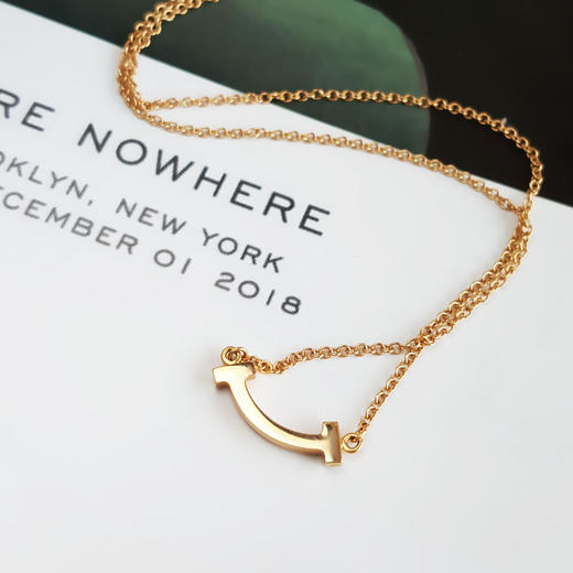 【95新】Tiffany & Co.蒂芙尼Tiffany T 系列迷你18K玫瑰金满钻Smile笑脸项链 链长约45cm女士260126AK49 商品图5