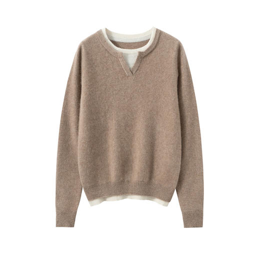 【来点不一样的】圆领假两件山羊绒！2026女款修身拼接撞上衣针织打底衫保暖毛衣新款秋冬！ 商品图4