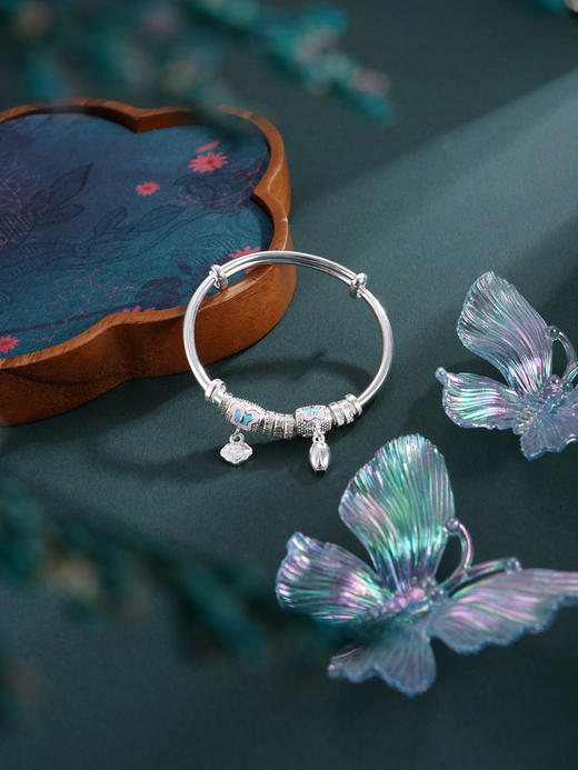 子佩集【如意粉蝶】银S9999童镯【WT000074-2】儿童粉红蝴蝶2601 商品图6