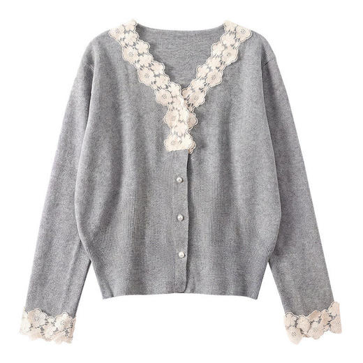 「自」全新升级【铂金会员183/天猫249/差价66】(21851)洛诗琳法式蕾丝V领针织衫2026春季新款设计感针织开衫女 商品图4