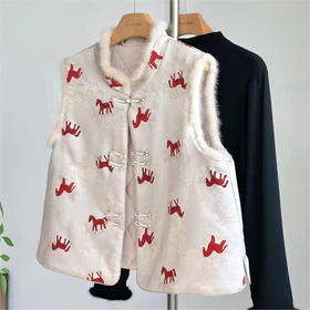 【鸿运小马❗️柔软舒适】新中式复古盘扣毛毛领加厚保暖新年马甲外套。jc