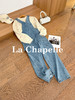 专柜实拍【减龄神器】拉夏贝尔/La Chapelle重磅100棉牛仔背带裤！撞色刺绣蝴蝶宽松显瘦直筒连体裤 商品缩略图4