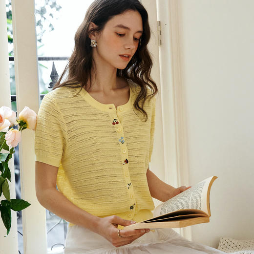 OLrain欧芮儿2026新款女夏季小香风圆领短袖针织开衫小众气质上衣 商品图2