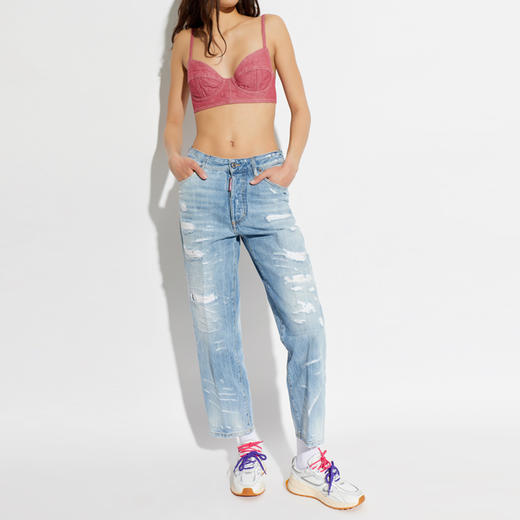 DSQUARED2 女士字母徽标贴片休闲牛仔裤 蓝色 S75LB1143 D30011 470 商品图4