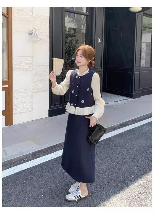 香y同款小香风套装 高级感衬衫/马甲/半身裙三件套 商品图3