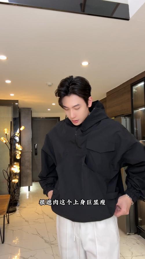 W0227SDSA春夏新款痞帅男装设计感拉链连帽夹克百搭时尚工装套头上衣 商品图0