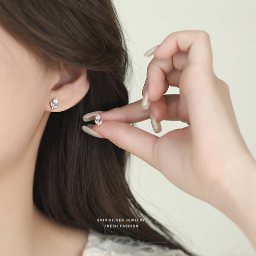 【纯洁告白】S999纯银法式郁金香锆石耳钉【YXS-E5446】 商品图3