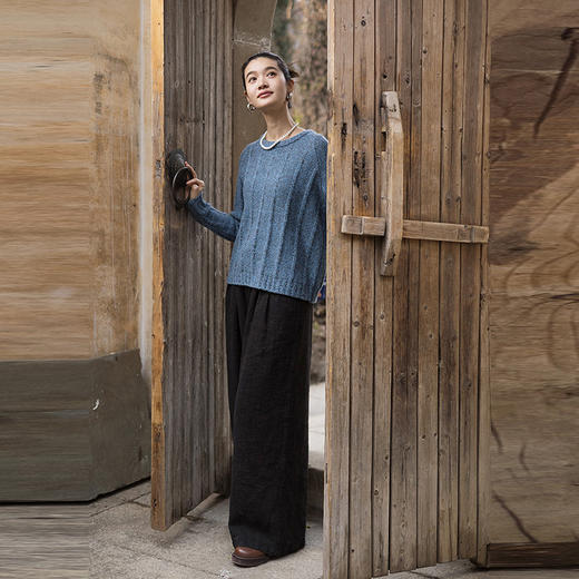 绽放070朵/100绵羊毛衫设计感花纱圆领含领巾套头毛针织衫女毛衣 商品图2