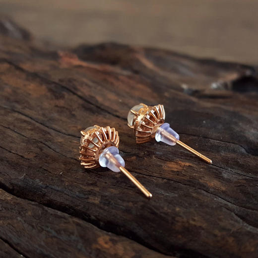 【天然正品】A货翡翠AU750玫瑰金镶钻镶天然细腻白色高冰种蛋面翡翠耳钉18.0*8.3*7.9MM（皆取最大值）190126NJS25 商品图6