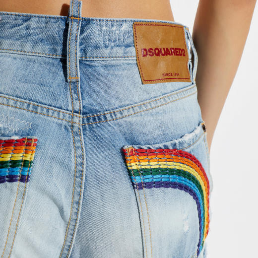 DSQUARED2 女士字母徽标贴片休闲牛仔裤 蓝色 S75LB1143 D30011 470 商品图3