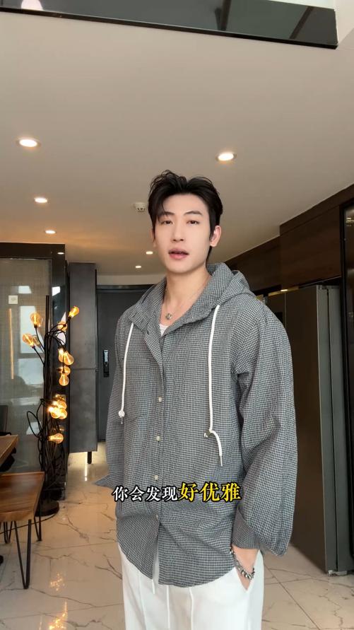 61066SDSA男士春夏新款痞帅男装美式格子纽扣抽绳连帽衬衫百搭宽松衬衣 商品图0