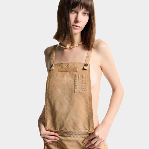 DSQUARED2 女士字母徽贴片实用做旧背带连体裤 米色 S75CV0995 D35106 126 商品图2