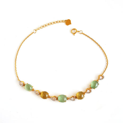 【天然正品】A货翡翠AU750黄金镶钻镶天然细腻晴水冰种蛋面翡翠配符山石手链 链长：20CM（长度可调节）181125AH48 商品图0