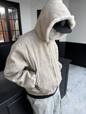 F013015新款“一件过冬”1500g仿水貂毛大理石座山雕连帽棉服