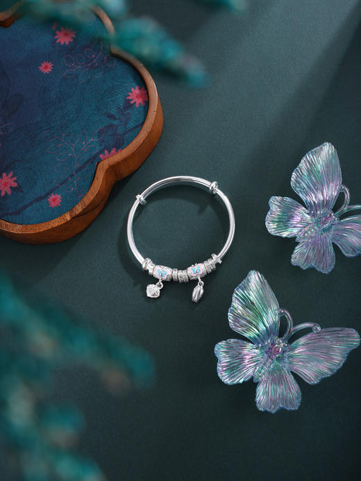 子佩集【如意粉蝶】银S9999童镯【WT000074-2】儿童粉红蝴蝶2601 商品图7