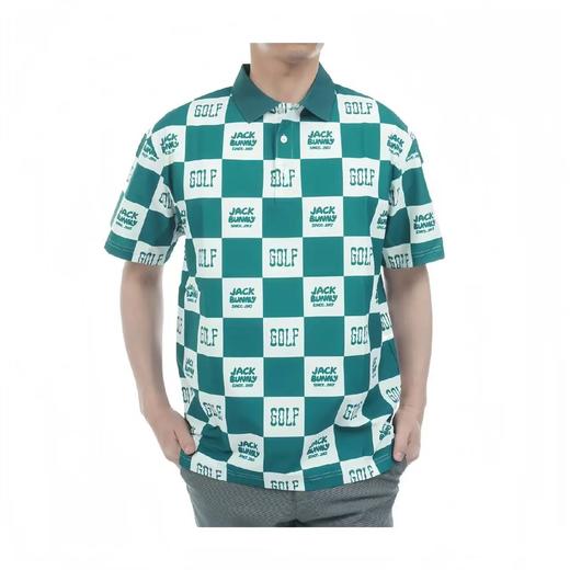 Jack Bunny 男款 高尔夫 双色格子logo印花透气速干polo领短袖T恤 商品图3