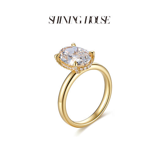 【预售】ShiningHouse[培育] 18k金钻石戒指 椭圆形3克拉钻人工真钻人造钻石K金戒指时尚钻石戒指悦己送礼臻选【此商品不支持7天无理由退货退款】 商品图2
