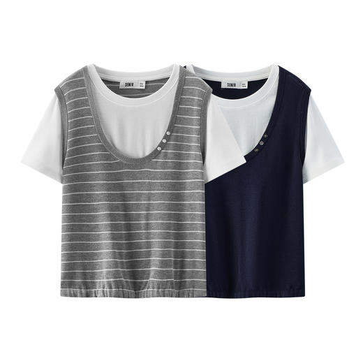 商场同款|森马针织衫女夏季假两件撞色2026新款简约小个子套头衫 商品图4