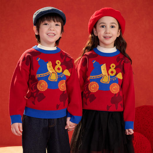 【新年】棉花堂童装儿童红色毛衣秋冬2026新款马年加厚过年拜年服FA52270 商品图6