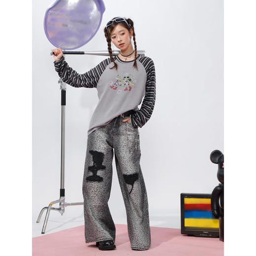 柔软趣味撞色条纹长袖T恤-纪念日百货门店同款168998134 商品图3