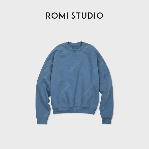 ROMI STUDIO“雾霾蓝”全棉宽松廓形低饱和圆领套头卫衣 RWDSS82238 商品图0