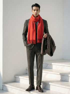 「素色16款」阿拉善白绒纯山羊绒水波纹围巾