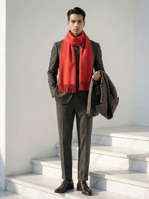 「素色16款」阿拉善白绒纯山羊绒水波纹围巾 商品图0